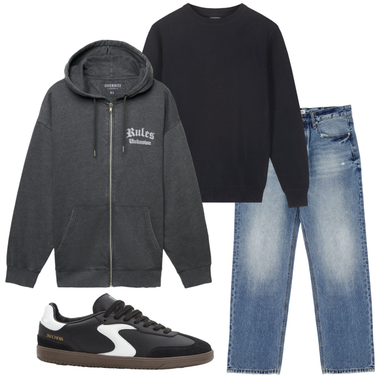 Outfit uomo - Total look #2271060. Stile Casual per Tutti i giorni. Abbinamento con sneakers, felpe con cappuccio, jeans, maglieria.