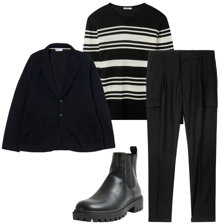 Outfit uomo - Total look #2271068. Stile Trendy per Tutti i giorni. Abbinamento con stivali e stivaletti, maglieria, giacche, pantaloni cargo.