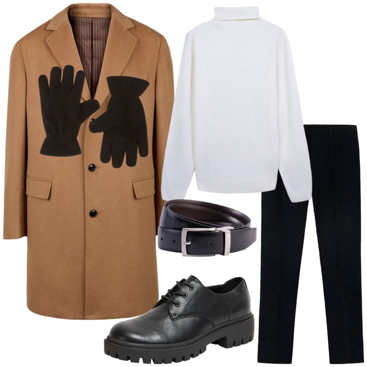 Outfit uomo - Total look #2271077. Stile Business/Elegante per Serata speciale. Abbinamento con scarpe stringate, maglieria, guanti, pantaloni, cappotti, cinture.