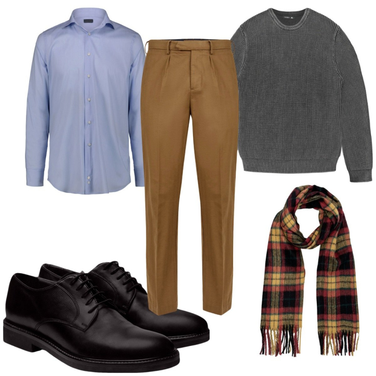 Outfit uomo - Total look #2271081. Stile Casual per Tutti i giorni. Abbinamento con maglieria, scarpe stringate, pantaloni, sciarpe, camicie.
