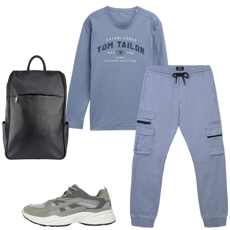 Outfit uomo - Total look #2271094. Stile Casual per Sport. Abbinamento con maglieria, sneakers, pantaloni cargo, borse sportive.