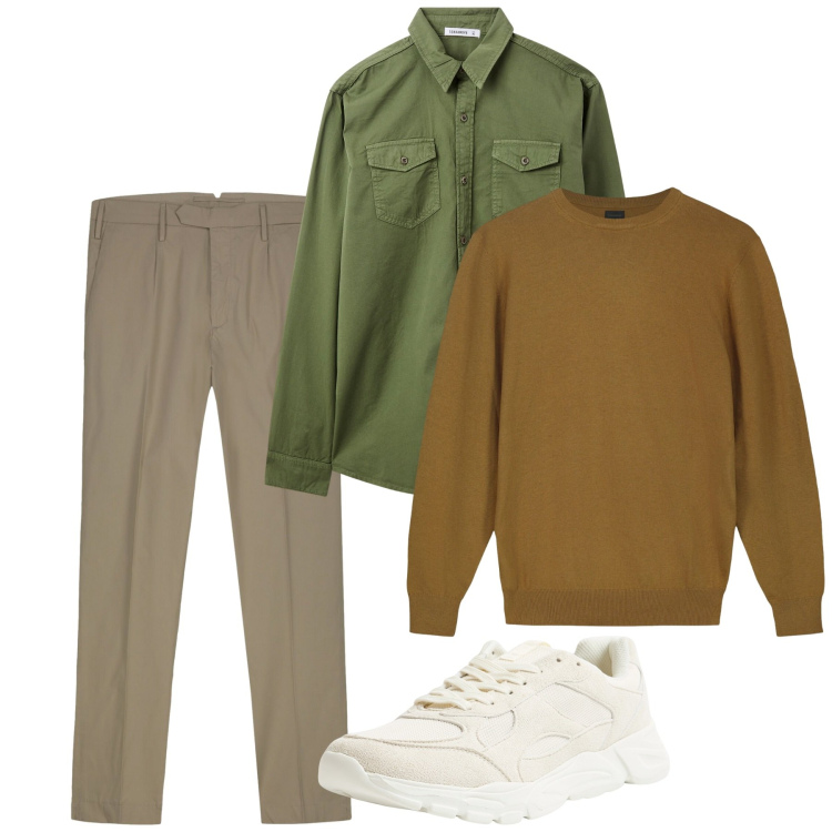 Outfit uomo - Autunno. Stile Casual per Tutti i giorni. Abbinamento con sneakers, camicie, pantaloni, maglieria.