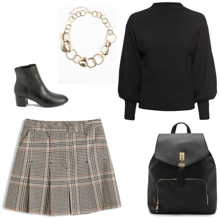 Outfit femme - Basique #5716. Style Basique pour Tous les jours. Assortir avec pulls, colliers, minijupes, sacs à dos, bottines.