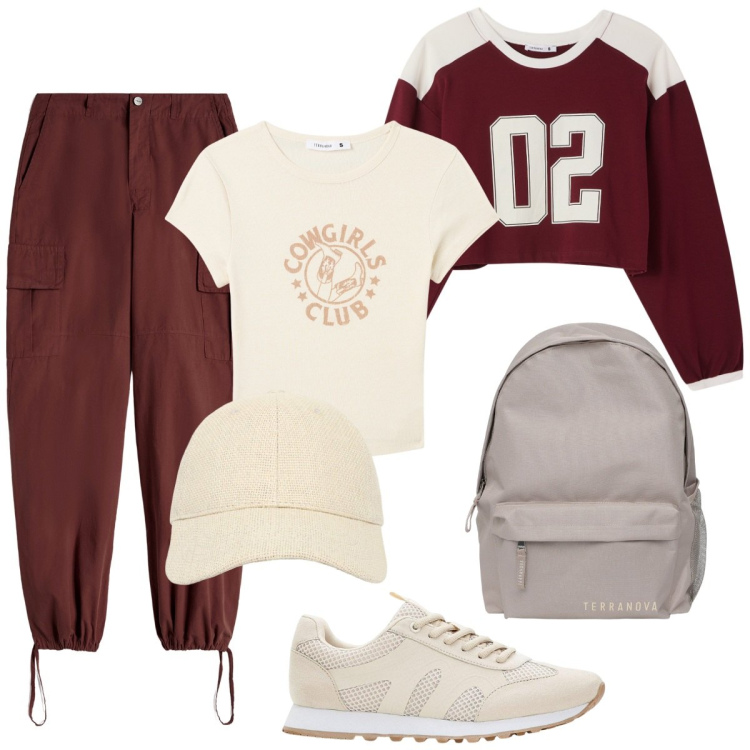 Outfit donna - Il pantalone cargo jogger. Stile Urban per Tutti i giorni. Abbinamento con sneakers, t-shirt, cappelli con visiera, zaini, t-shirt, pantaloni cargo.