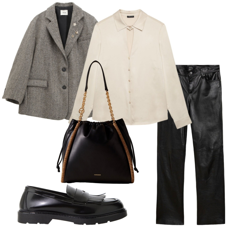 Outfit donna - Total look #2271157. Stile Minimal per Ufficio. Abbinamento con pantaloni, mocassini, blazer, shopping bag, camicie.