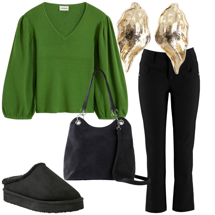 Outfit donna - Total look #2271171. Stile Basic per Tutti i giorni. Abbinamento con maglieria, pantaloni, borse a mano, sabot, orecchini.