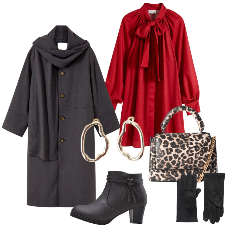 Outfit donna - Total look #2271175. Stile Chic per Serata fuori. Abbinamento con stivaletti, vestiti, cappotti, guanti, borse a tracolla, orecchini.