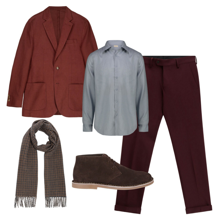 Outfit uomo - Nei toni autunnali!. Stile Urban per Ufficio. Abbinamento con pantaloni, giacche, camicie, stivali e stivaletti, sciarpe.