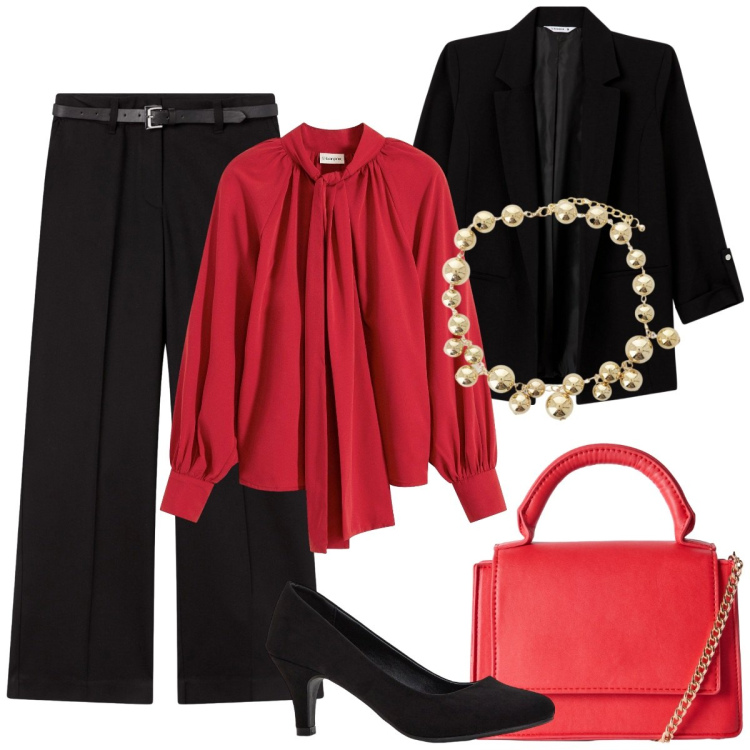Outfit donna - Cerimonia. Stile Bon Ton per Cerimonia. Abbinamento con camicie, décolleté, blazer, pantaloni, borse a tracolla, collane.