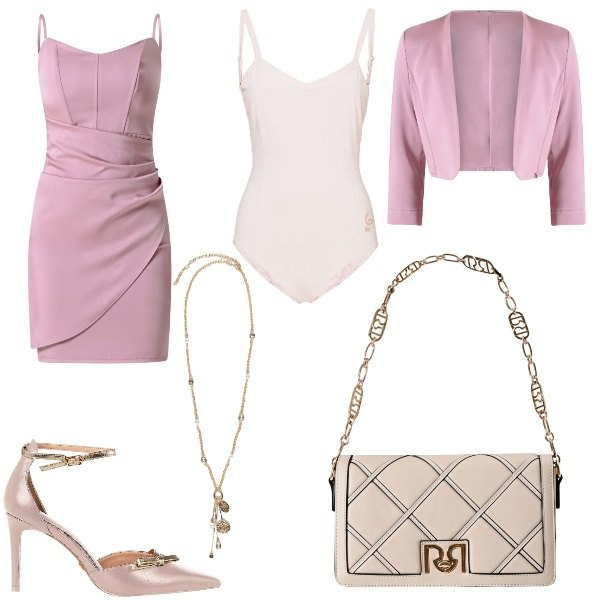 Outfit donna - outfit chic. Stile Chic per Cerimonia. Abbinamento con bolero, borse a tracolla, vestiti a tubino, décolleté, body, ciondoli.