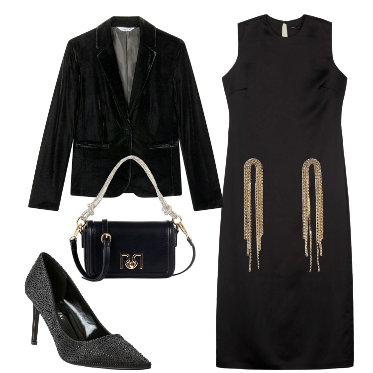 Outfit donna - Total look #2271367. Stile Bon Ton per Serata fuori. Abbinamento con décolleté, orecchini, blazer, borse a mano, vestiti lunghi.
