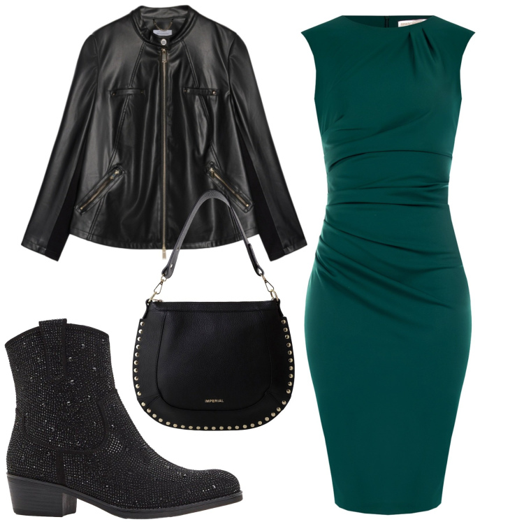 Outfit donna - Sotto ai riflettori. Stile Chic per Serata fuori. Abbinamento con stivaletti texani, vestiti a tubino, borse a spalla, giacche.