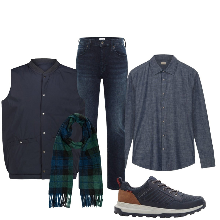 Outfit uomo - In città. Stile Trendy per Tutti i giorni. Abbinamento con jeans slim fit, sneakers, sciarpe, camicie, piumini.