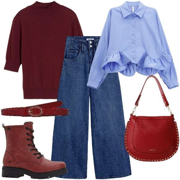 Outfit donna - Ora nuova. Stile Urban per Tutti i giorni. Abbinamento con jeans, stivaletti, maglieria, cinture, camicie, borse a spalla.