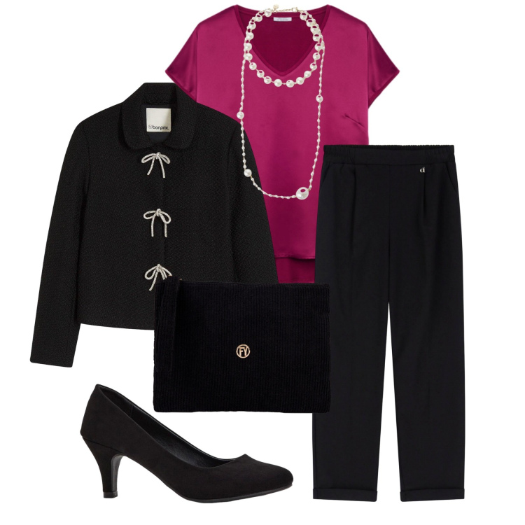 Outfit donna - Total look #2271402. Stile Casual chic per Serata fuori. Abbinamento con décolleté, blazer, collane, pantaloni, valigie, bluse.