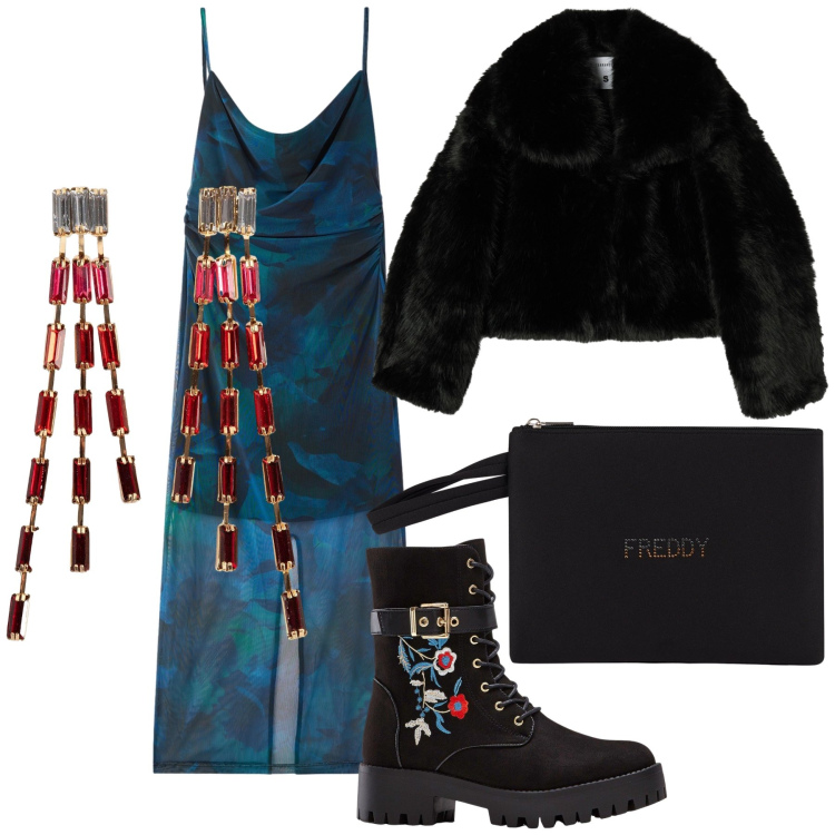 Outfit donna - In baita per un evento. Stile Trendy per Serata fuori. Abbinamento con stivali, orecchini, vestiti lunghi, blazer, valigie.