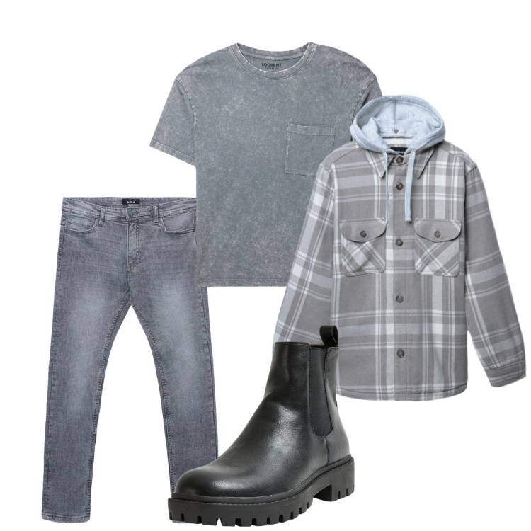 Outfit uomo - Total look #2271416. Stile Urban per Tutti i giorni. Abbinamento con stivali e stivaletti, t-shirt, jeans skinny, cappotti.