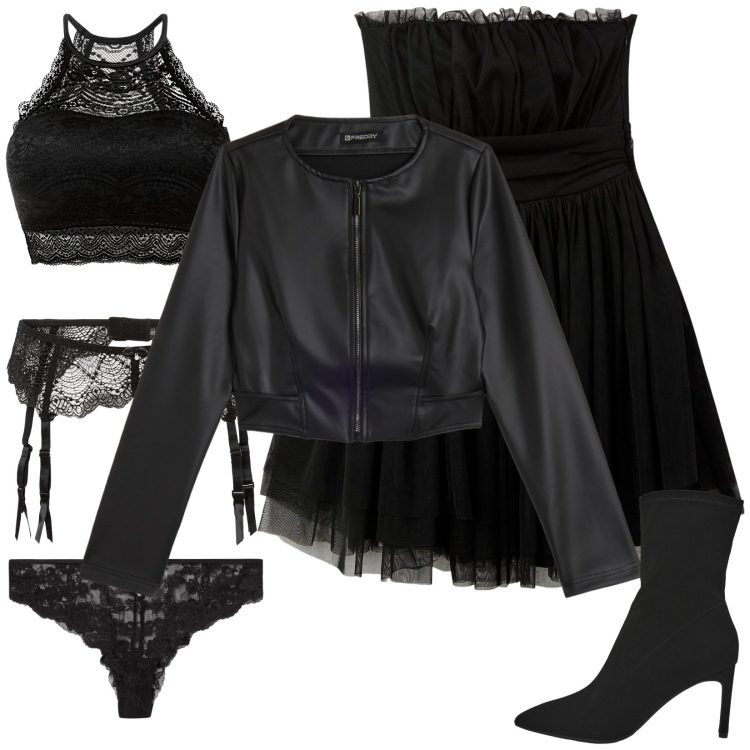 Outfit donna - Sexy Halloween. Stile Sexy per Serata fuori. Abbinamento con slip, reggiseni, vestiti corti, stivali, culotte, giacche.