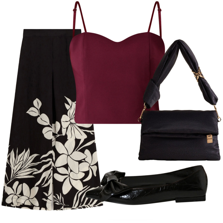 Outfit donna - Total look #2271437. Stile Sporty chic per Serata fuori. Abbinamento con borse a tracolla, top, ballerine, pantaloni a palazzo.