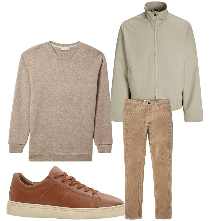 Outfit uomo - Marrone. Stile Casual per Tutti i giorni. Abbinamento con pantaloni, sneakers, giacche, maglieria.