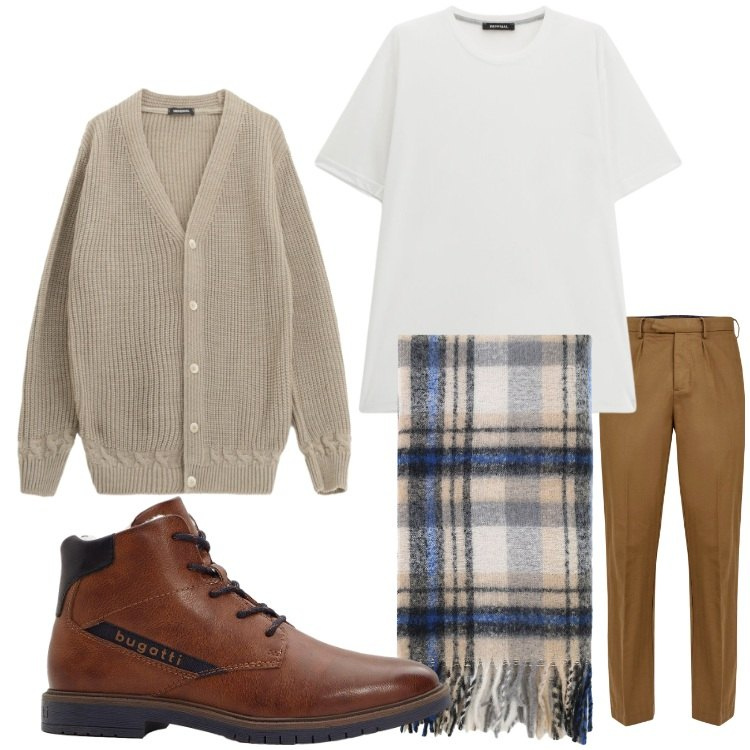 Outfit uomo - Classico. Stile Casual per Tutti i giorni. Abbinamento con stivali e stivaletti, sciarpe, cardigans, t-shirt, pantaloni.