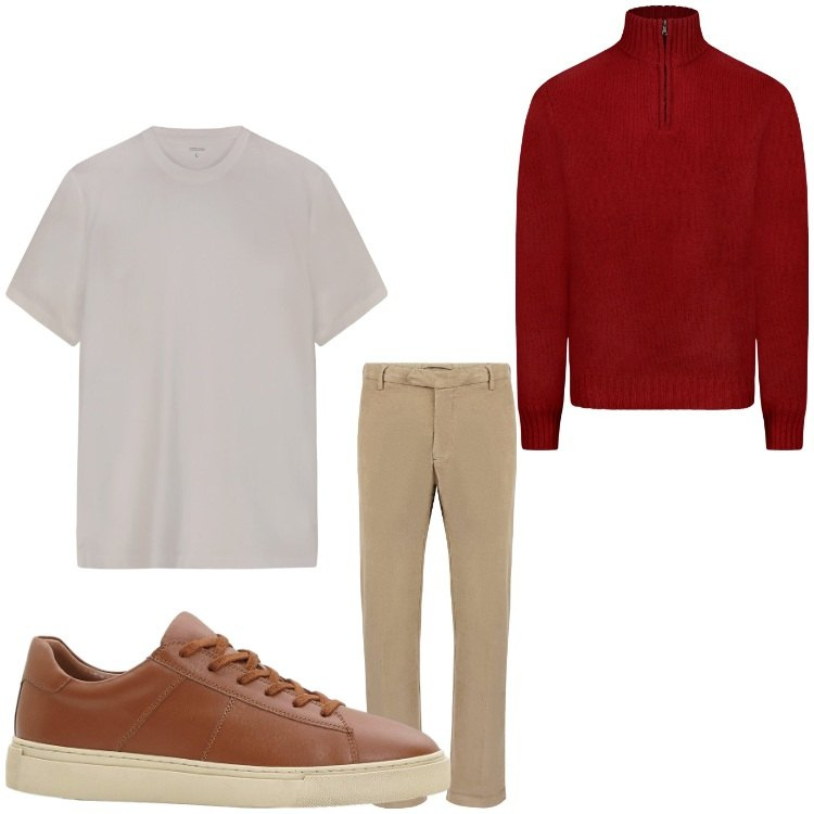Outfit uomo - Semplice. Stile Casual per Tutti i giorni. Abbinamento con sneakers, maglieria, pantaloni, t-shirt.