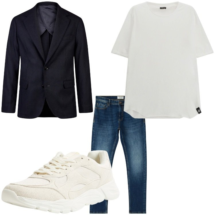 Outfit uomo - Easy. Stile Casual per Tutti i giorni. Abbinamento con sneakers, jeans skinny, t-shirt, giacche.