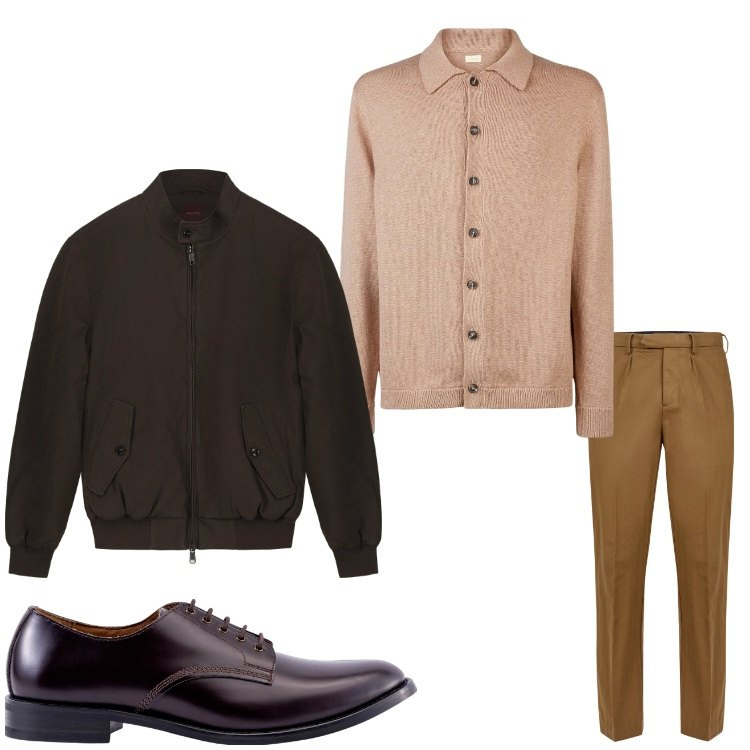 Outfit uomo - ufficio. Stile Casual per Ufficio. Abbinamento con pantaloni, scarpe stringate, polo, bomber.