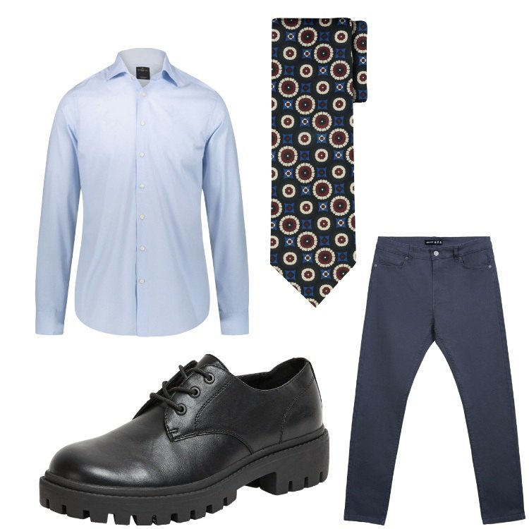 Outfit uomo - Look da ufficio. Stile Business/Elegante per Ufficio. Abbinamento con scarpe stringate, pantaloni skinny, camicie, cravatte.