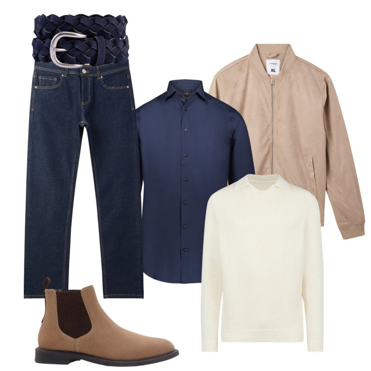 Outfit uomo - Smart casual. Stile Casual per Tutti i giorni. Abbinamento con stivali e stivaletti, jeans, bomber, camicie, maglieria, cinture.