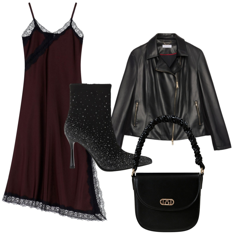 Outfit donna - Spooky Halloween. Stile Urban per Serata fuori. Abbinamento con borse a mano, stivaletti, vestiti asimmetrici, giacche.
