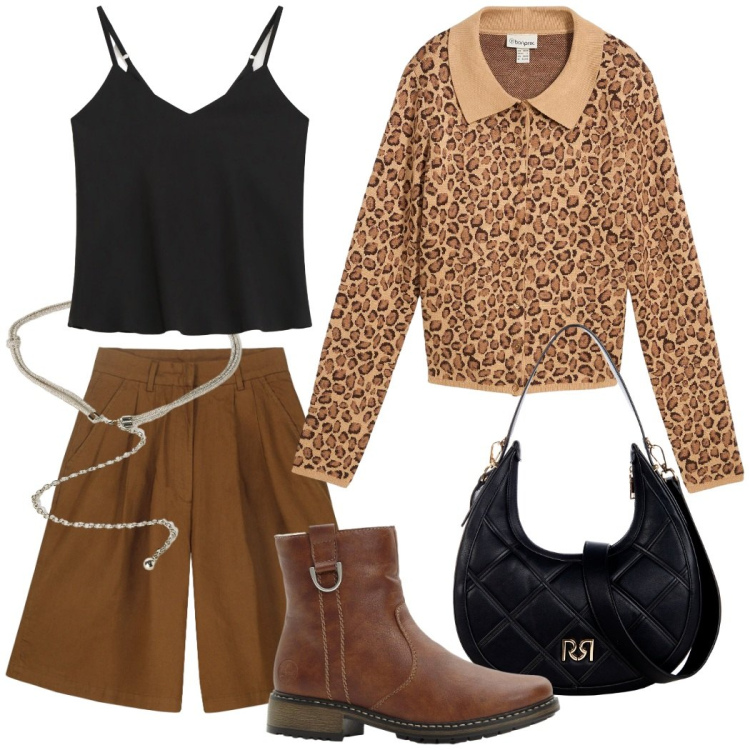 Outfit donna - Total look #2271494. Stile Etnico per Tutti i giorni. Abbinamento con stivaletti, cardigans, top, borse a tracolla, bermuda, cinture.