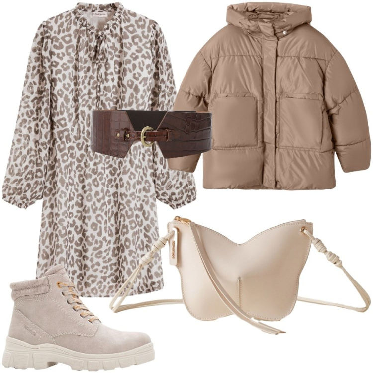 Outfit donna - Comfy. Stile Casual per Tutti i giorni. Abbinamento con vestiti, stivaletti, bomber, cinture, borse a tracolla.