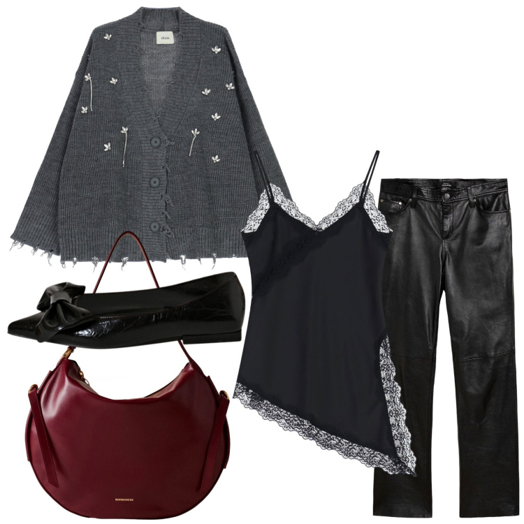 Outfit donna - Mi metto il cardigan. Stile Urban per Serata fuori. Abbinamento con pantaloni, cardigans, borse a spalla, ballerine, top.