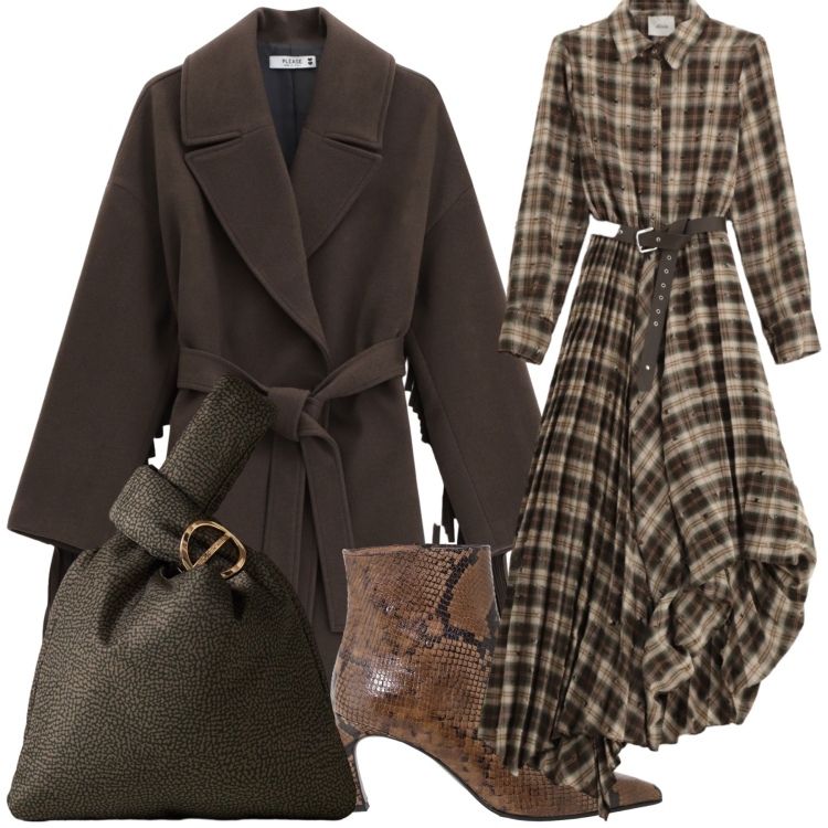 Outfit donna - Al ristorante il venerdì sera. Stile Urban per Serata fuori. Abbinamento con cappotti, vestiti lunghi, stivaletti, borse a mano.