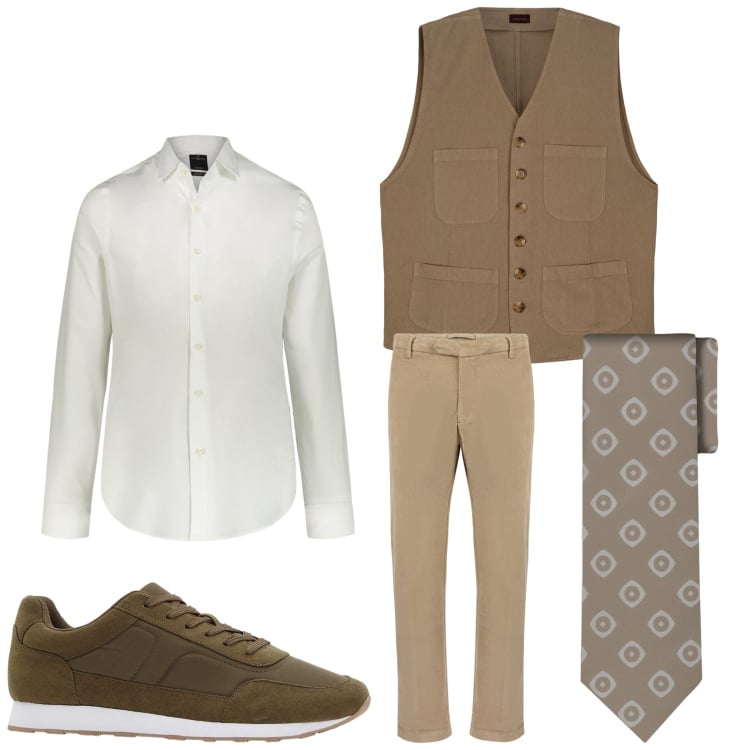 Outfit uomo - Serata fuori. Stile Business/Elegante per Serata speciale. Abbinamento con sneakers, camicie, gilet, cravatte, pantaloni.