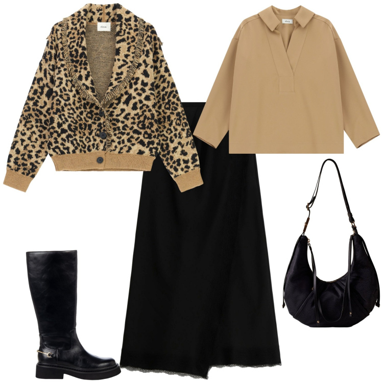 Outfit donna - Total look #2271541. Stile Minimal per Tutti i giorni. Abbinamento con stivali sopra il ginocchio, gonne lunghe, camicie, cardigans, borse a spalla.