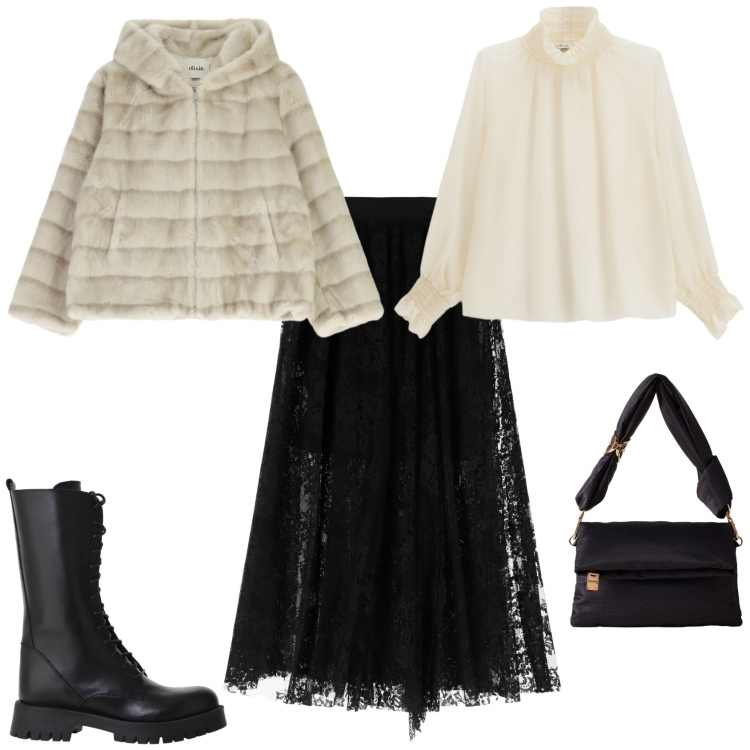 Outfit donna - Glamour serata evento speciale. Stile Glamour per Serata fuori. Abbinamento con gonne lunghe, camicie, stivali, blazer, borse a tracolla.