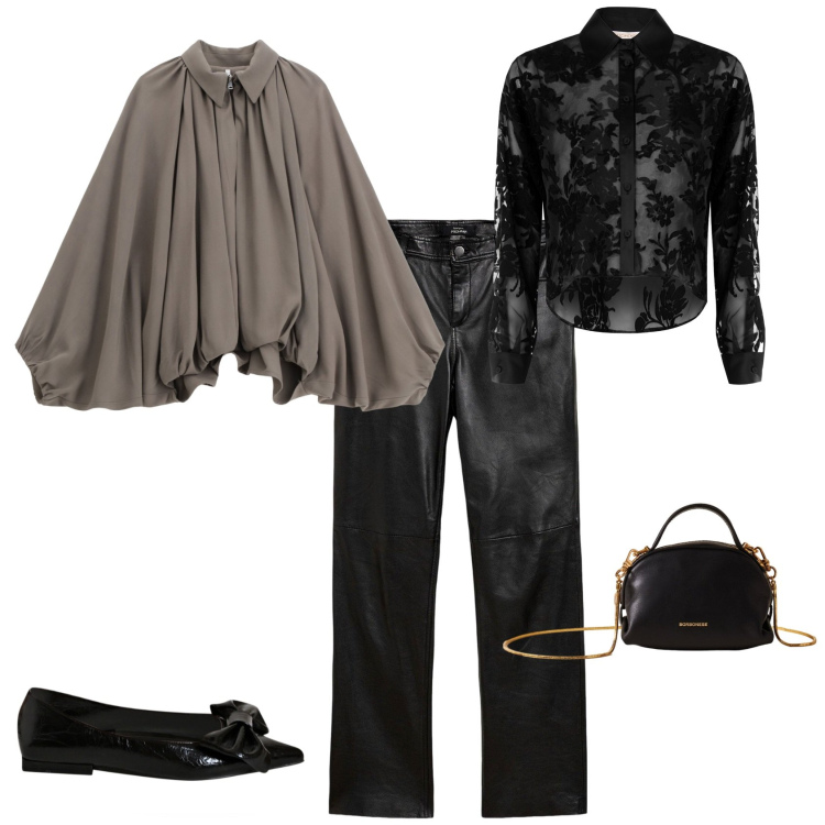 Outfit donna - Glamour serata evento speciale. Stile Chic per Serata fuori. Abbinamento con pantaloni, camicie, ballerine, bomber, borse a mano.