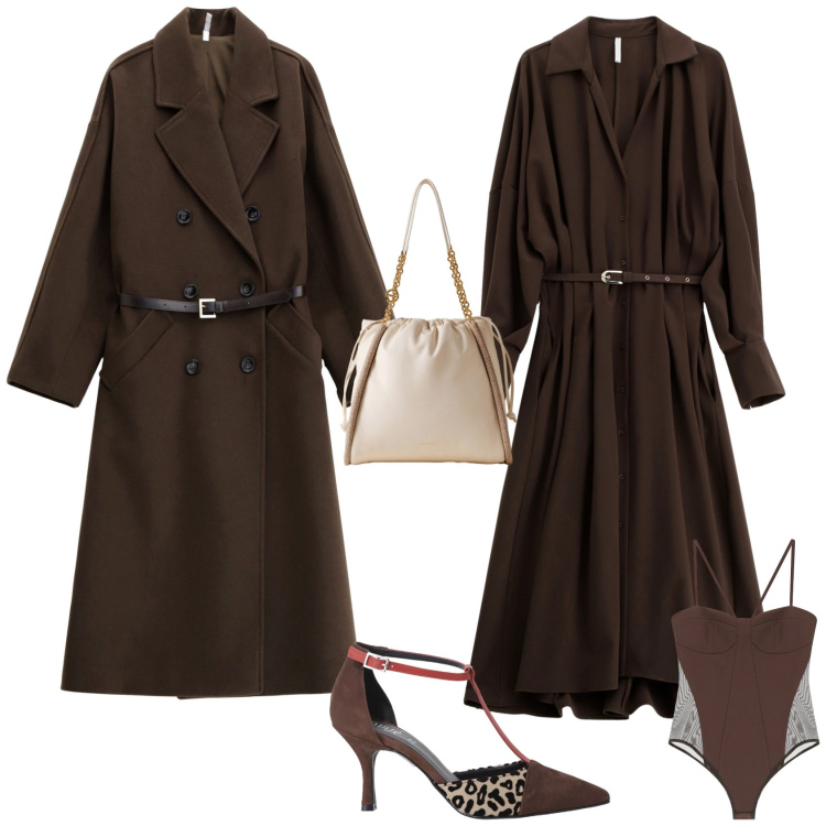 Outfit donna - Minimal. Stile Minimal per Tutti i giorni. Abbinamento con vestiti lunghi, body, cappotti, décolleté, shopping bag.