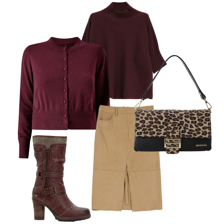 Outfit donna - Total look #2271586. Stile Casual chic per Tutti i giorni. Abbinamento con stivali, cardigans, gonne longuette, borse a spalla, maglieria.