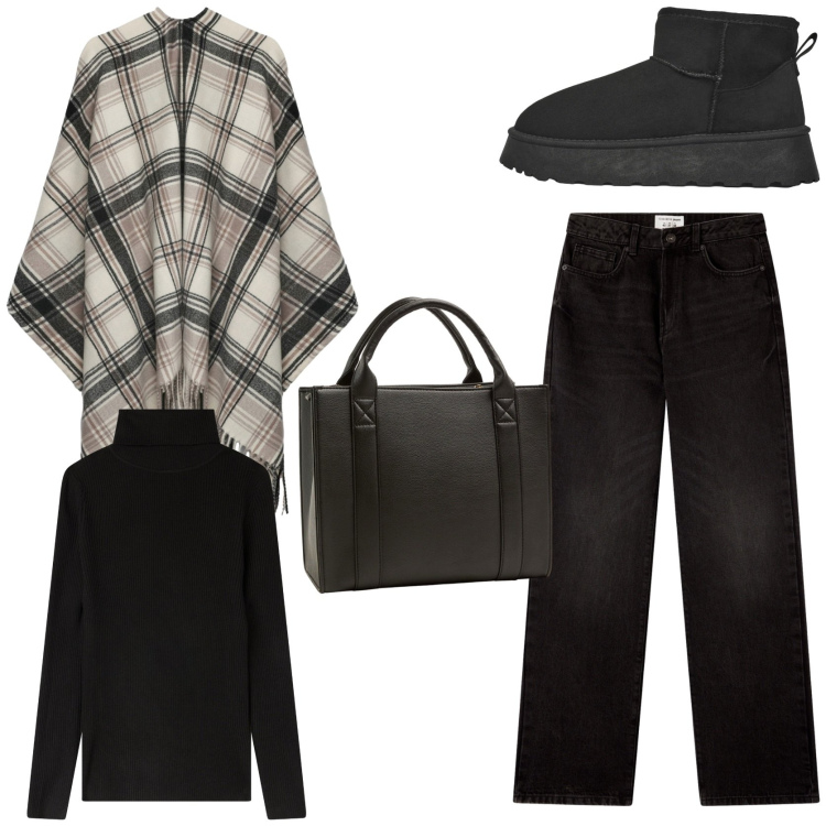 Outfit donna - Autumn outfit. Stile Casual per Tutti i giorni. Abbinamento con borse tote, cappotti, jeans dritti, stivaletti, maglieria.