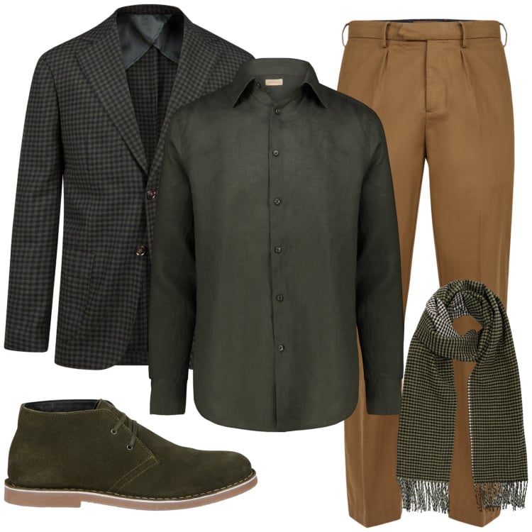Outfit uomo - Nei colori dell\'autunno. Stile Trendy per Tutti i giorni. Abbinamento con giacche, pantaloni, camicie, stivali e stivaletti, sciarpe.