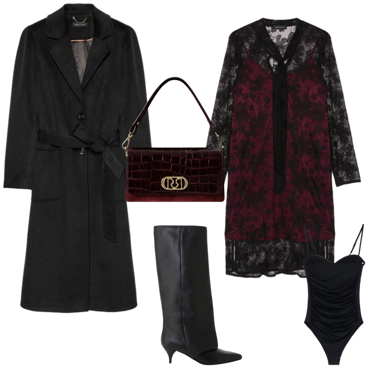 Outfit donna - Total look #2271593. Stile Sexy per Serata fuori. Abbinamento con borse a mano, body, stivali, vestiti corti, cappotti.