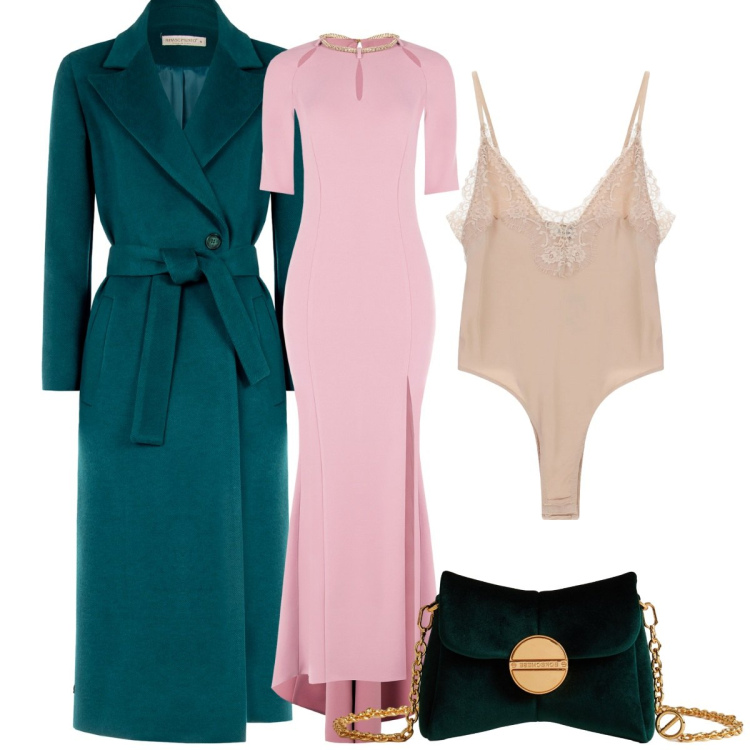 Outfit donna - Cerimonia. Stile Bon Ton per Cerimonia. Abbinamento con body, borse a tracolla, vestiti lunghi, ballerine, cappotti.