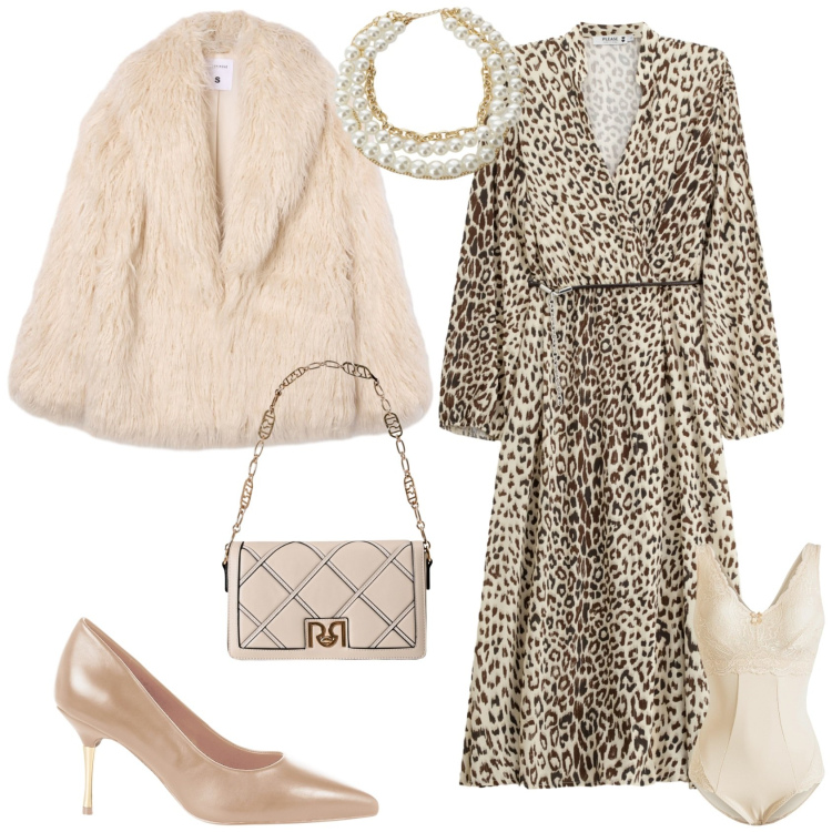 Outfit donna - Serata evento cerimonia bon ton. Stile Bon Ton per Serata fuori. Abbinamento con body, ecopellicce, vestiti midi/longuette, collane, décolleté, borse a tracolla.