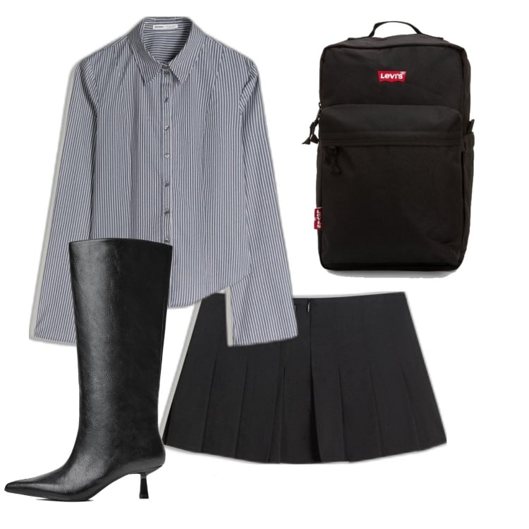 Outfit mujer - Preppy #728. Estilo Preppy para Escuela/Universidad. Combinación con faldas, mochilas, botas, camisas.