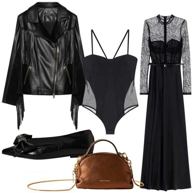 Outfit donna - Spooky Halloween. Stile Rock per Serata fuori. Abbinamento con ballerine, vestiti lunghi, body, borse a mano, giacche.
