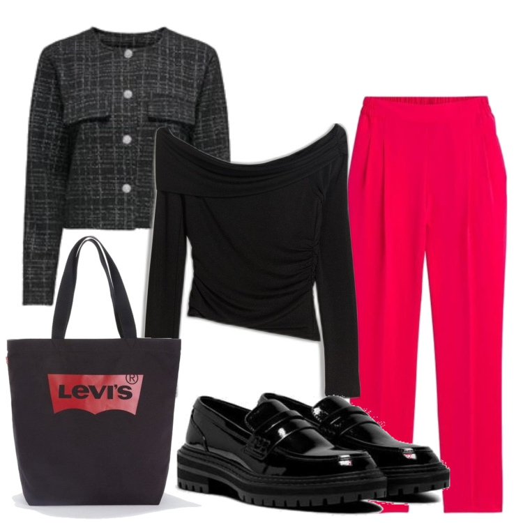 Outfit mujer - Preppy #730. Estilo Preppy para Oficina. Combinación con bolso tote, top, blazers, pantalones, mocasines.