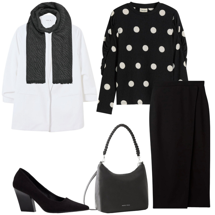 Outfit donna - Total look #2271659. Stile Bon Ton per Ufficio. Abbinamento con maglieria, décolleté, borse a mano, gonne longuette, blazer, sciarpe.